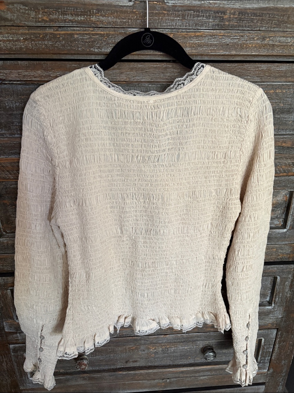 Free People Cream Textured Button-Front Long-Sleeve Top - Picture 7 of 7